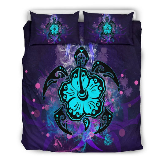 Honu Turtle Hawaiian Bedding Set - AH-BEDDING SETS-Alohawaii-US Queen/Full-Black-Polyester-Vibe Cosy™