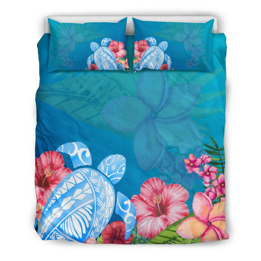 Polynesian Turtle And Hibiscus Hawaiian Bedding Set - AH-BEDDING SETS-Alohawaii-US Queen/Full-Black-Polyester-Vibe Cosy™