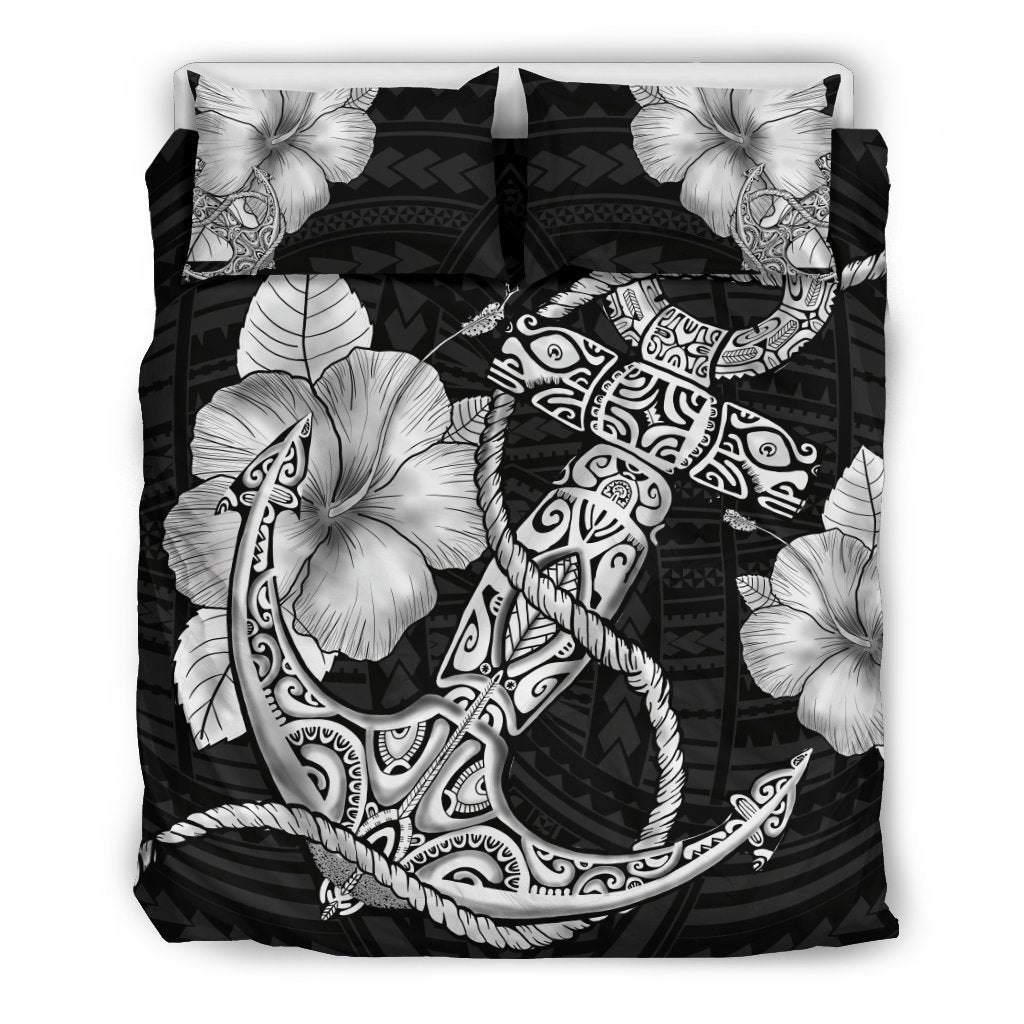 Hawaii Poly Hibiscus Bedding Set - AH-BEDDING SETS-Alohawaii-US Queen/Full-Black-Polyester-Vibe Cosy™
