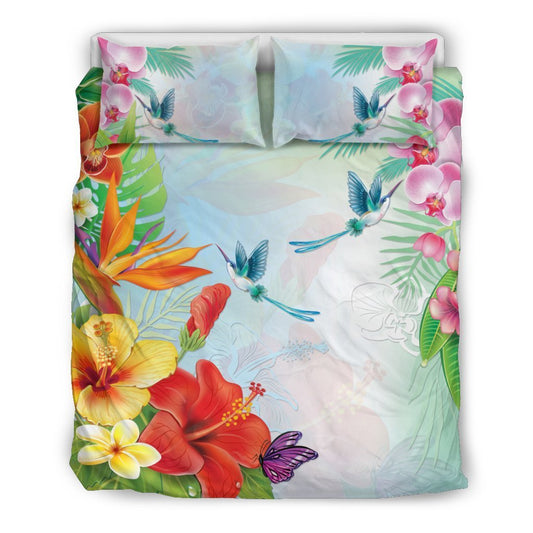 Hawaii Hibiscus And Plumeria Bedding Set - AH-BEDDING SETS-Alohawaii-US Queen/Full-Black-Black-Vibe Cosy™