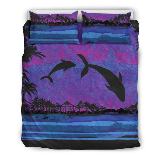 Dolphin Hawaiian Bedding Set - AH-BEDDING SETS-Alohawaii-US Queen/Full-Black-Polyester-Vibe Cosy™