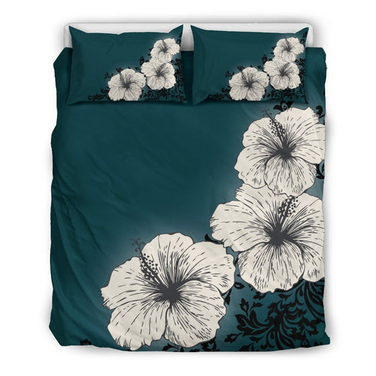 Hawaii Lighten Hibiscus Bedding Set - AH-BEDDING SETS-Alohawaii-US Queen/Full-Black-Polyester-Vibe Cosy™