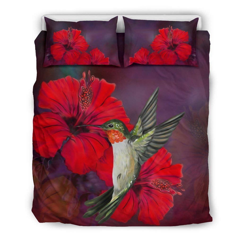 Hawaii Hummingbird And Hibiscus Bedding Set - AH-BEDDING SETS-Alohawaii-US Queen/Full-Black-Polyester-Vibe Cosy™