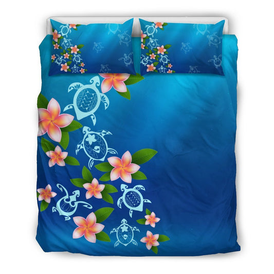 Hawaii Tuttle And Flower In The Sea Bedding Set - AH-BEDDING SETS-Alohawaii-US Queen/Full-Black-Polyester-Vibe Cosy™