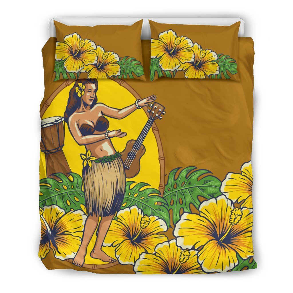 Hibiscus Bedding Set - AH-BEDDING SETS-Alohawaii-US Queen/Full-Black-Polyester-Vibe Cosy™