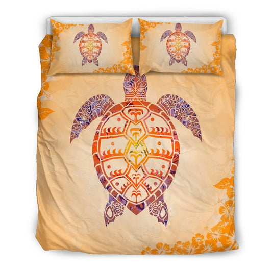 Hawaii Turtle And Hibiscus Bedding Set - AH - J9-BEDDING SETS-Alohawaii-Bedding Set-US Queen/Full-Black-Vibe Cosy™