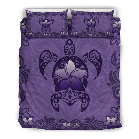 Hawaii Turtle And Plumeria Bedding Set - AH - J9-BEDDING SETS-Alohawaii-Bedding Set-US Queen/Full-Black-Vibe Cosy™