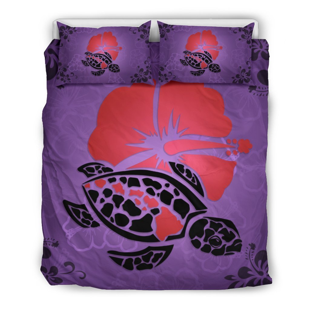 Hawaii Hibiscus Turtle Bedding Set - AH - J4-BEDDING SETS-Phaethon-Bedding Set-US Queen/Full-Black-Vibe Cosy™