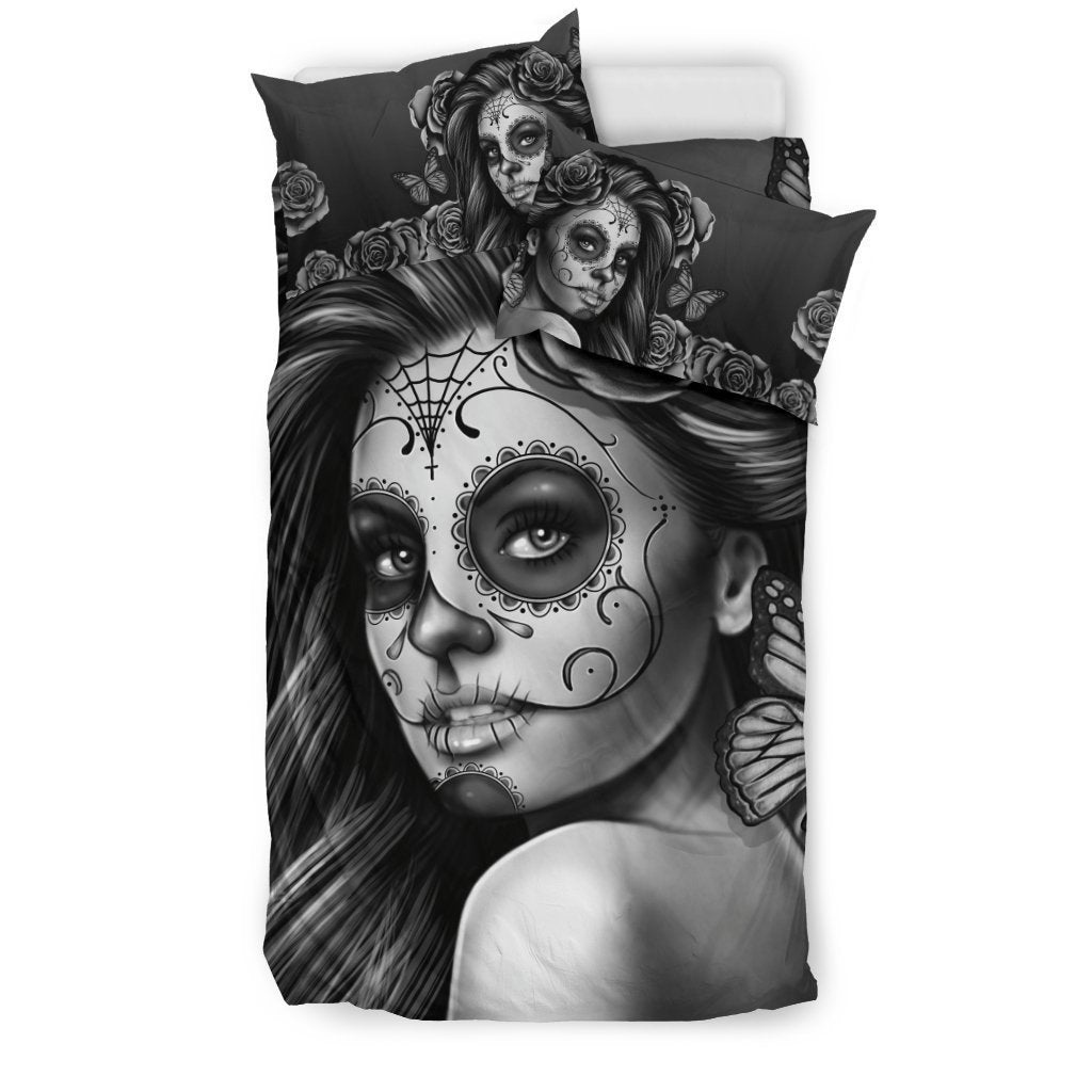 Bedding Set Calavera (Gray on Beige)-6teenth World™-Bedding Set-Twin-Vibe Cosy™