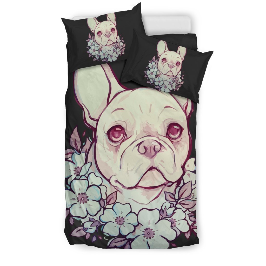FLOWER FRENCH BULLDOG BEDDING SET-6teenth World™-Bedding Set-Twin-Vibe Cosy™