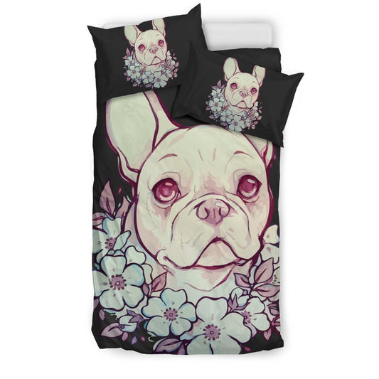 FLOWER FRENCH BULLDOG BEDDING SET-6teenth World™-Bedding Set-Twin-Vibe Cosy™