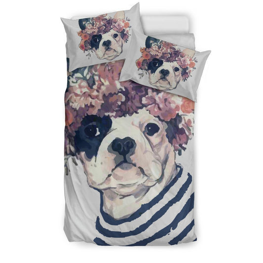 FLOWER FRENCH BULLDOG BEDDING SET-6teenth World™-Bedding Set-Twin-Vibe Cosy™