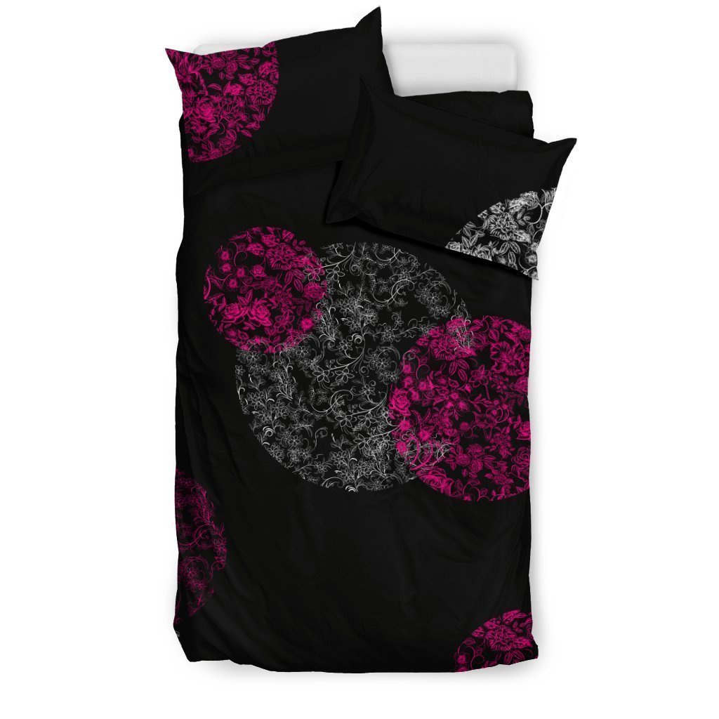 Bedding Set - Pink and White Flowers on Black-6teenth World™-Bedding Set-US Twin-Vibe Cosy™