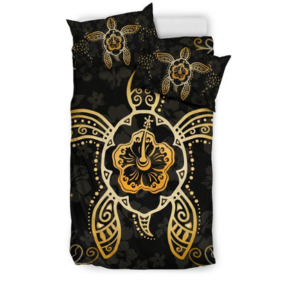 Hawaii Golden Turtle And Hibiscus Bedding Set - AH-BEDDING SETS-Phaethon-US Queen/Full-Polyester-Vibe Cosy™
