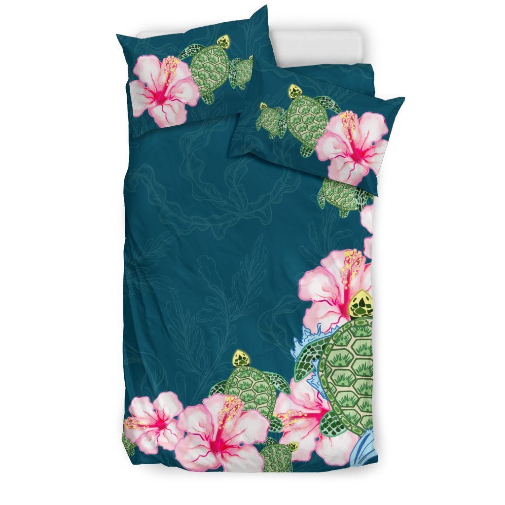 Hibiscus And Turtle Hawaiian Bedding Set - AH - K5-BEDDING SETS-Alohawaii-US Twin-Black-Polyester-Vibe Cosy™