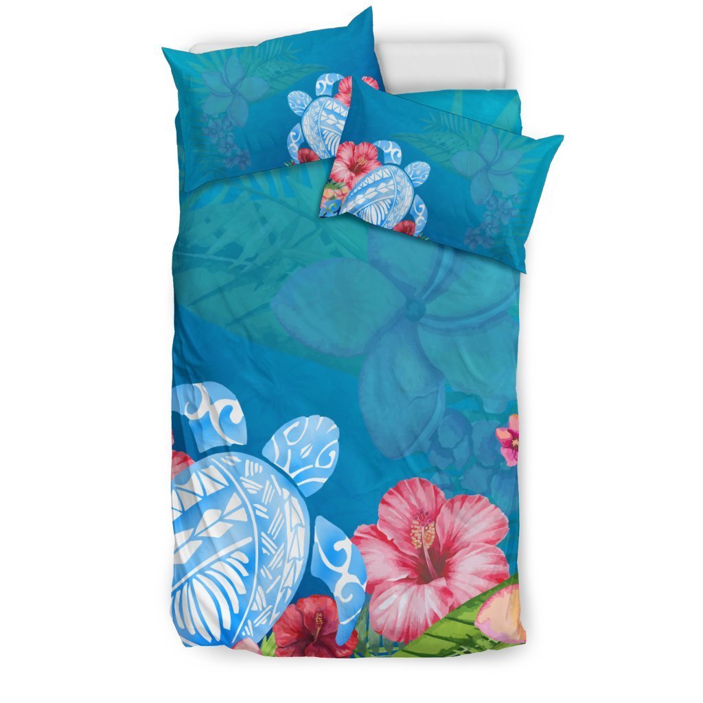 Polynesian Turtle And Hibiscus Hawaiian Bedding Set - AH-BEDDING SETS-Alohawaii-US Twin-Black-Polyester-Vibe Cosy™