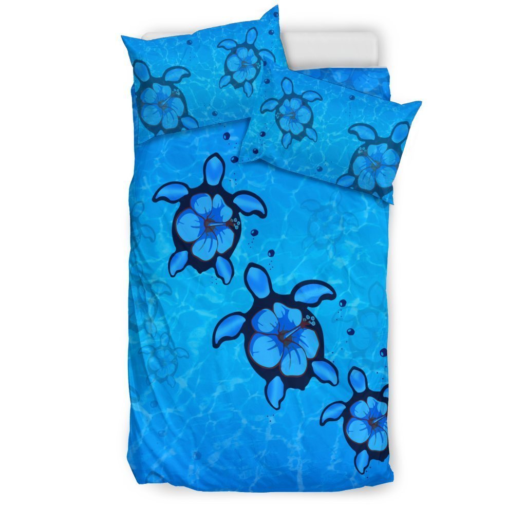 Turtle With Hibiscus Hawaiian Bedding Set - AH-BEDDING SETS-Phaethon-US Twin-Black-Polyester-Vibe Cosy™