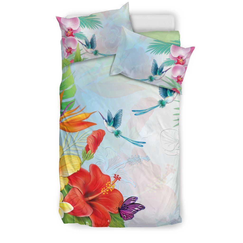 Hawaii Hibiscus And Plumeria Bedding Set - AH-BEDDING SETS-Alohawaii-US Twin-Black-Black-Vibe Cosy™