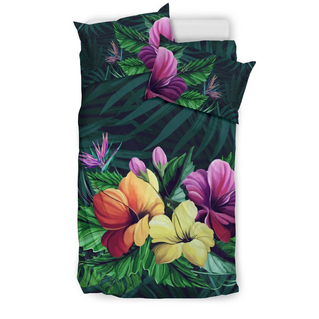 Hawaii Garden Hibiscus Bedding Set - AH-BEDDING SETS-Phaethon-US Twin-Black-Polyester-Vibe Cosy™
