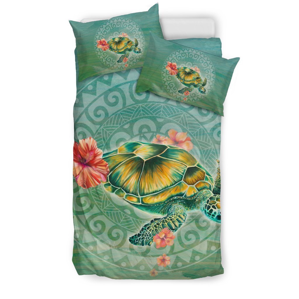 Hawaii Sea Turtle And Hibiscus Duvet Cover - AH-BEDDING SETS-Phaethon-US Twin-Black-Polyester-Vibe Cosy™
