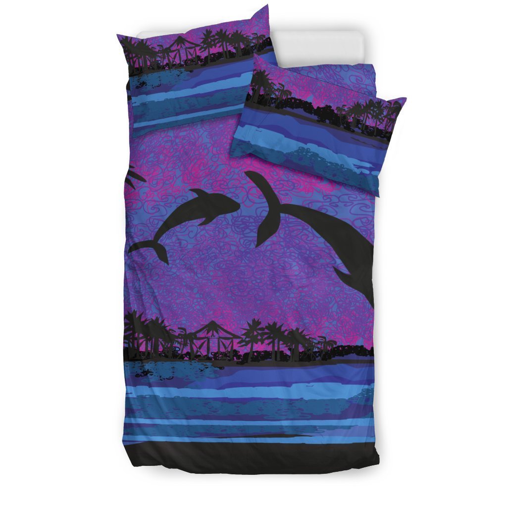 Dolphin Hawaiian Bedding Set - AH-BEDDING SETS-Alohawaii-US Twin-Black-Polyester-Vibe Cosy™