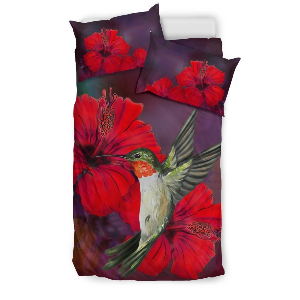 Hawaii Hummingbird And Hibiscus Bedding Set - AH-BEDDING SETS-Alohawaii-US Twin-Black-Polyester-Vibe Cosy™