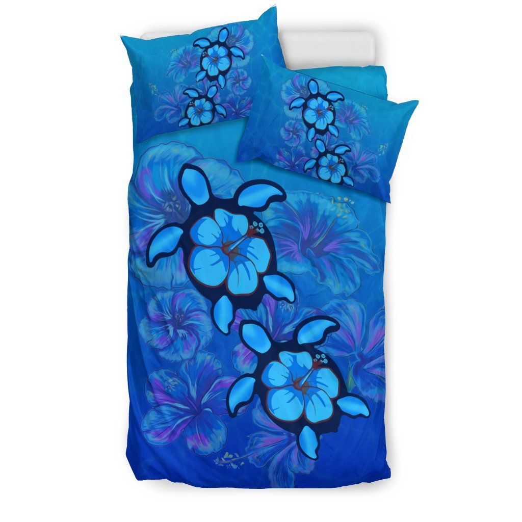 Hawaii Blue Turtle and Hibiscus Bedding Set - AH-BEDDING SETS-Alohawaii-US Twin-Black-Polyester-Vibe Cosy™