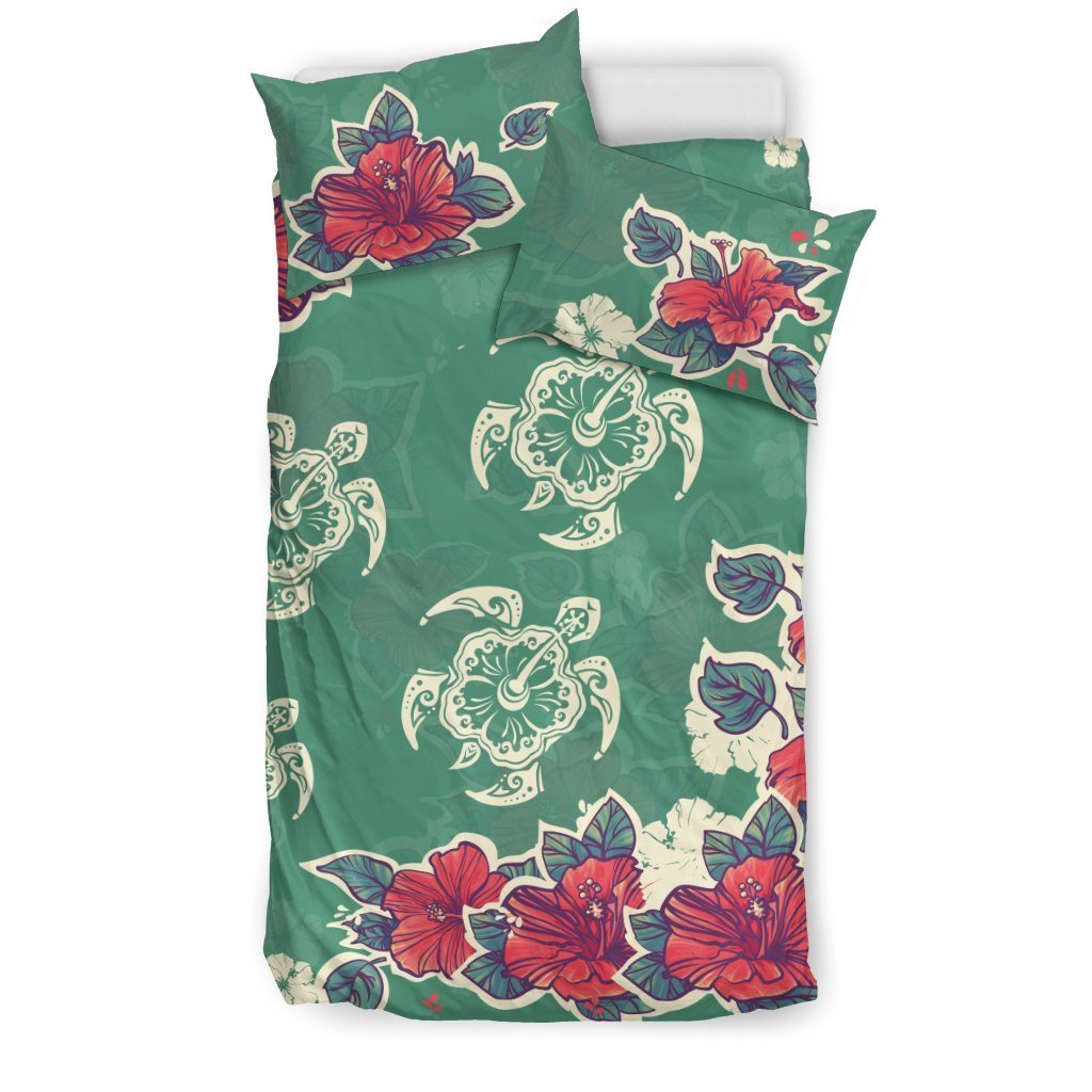 Hawaii Turtle And Colorful Hibiscus Bedding Set - AH-BEDDING SETS-Alohawaii-US Twin-Black-Polyester-Vibe Cosy™