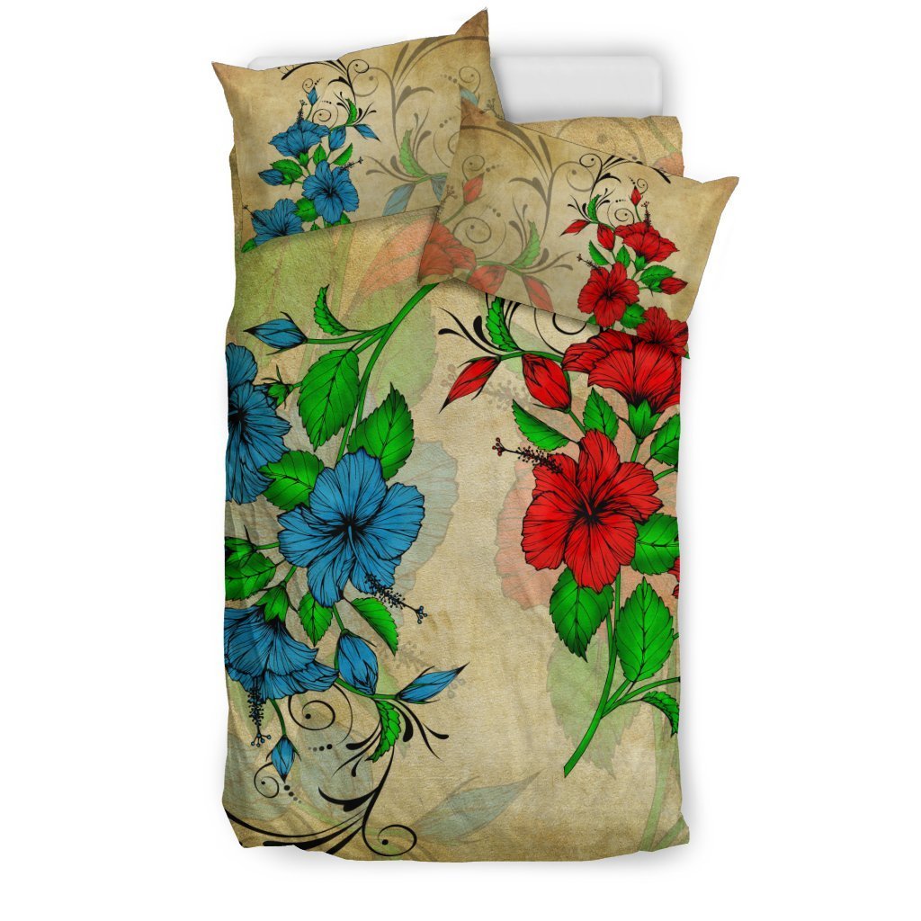 Hibiscus Blue And Red Bedding Set - AH-BEDDING SETS-Alohawaii-US Twin-Black-Polyester-Vibe Cosy™