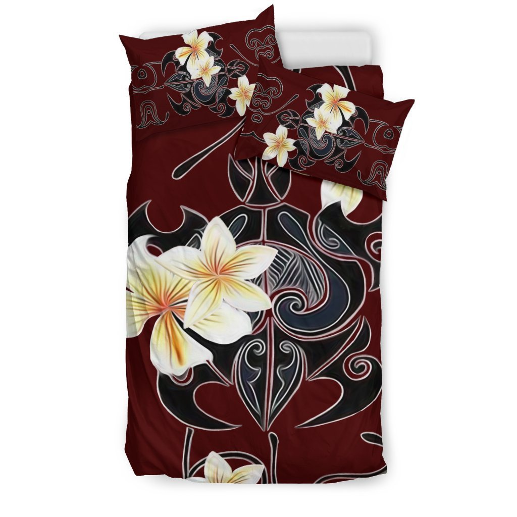 Turtle Plumeria Bedding Set - AH-BEDDING SETS-Alohawaii-Bedding Set-US Twin-Black-Vibe Cosy™