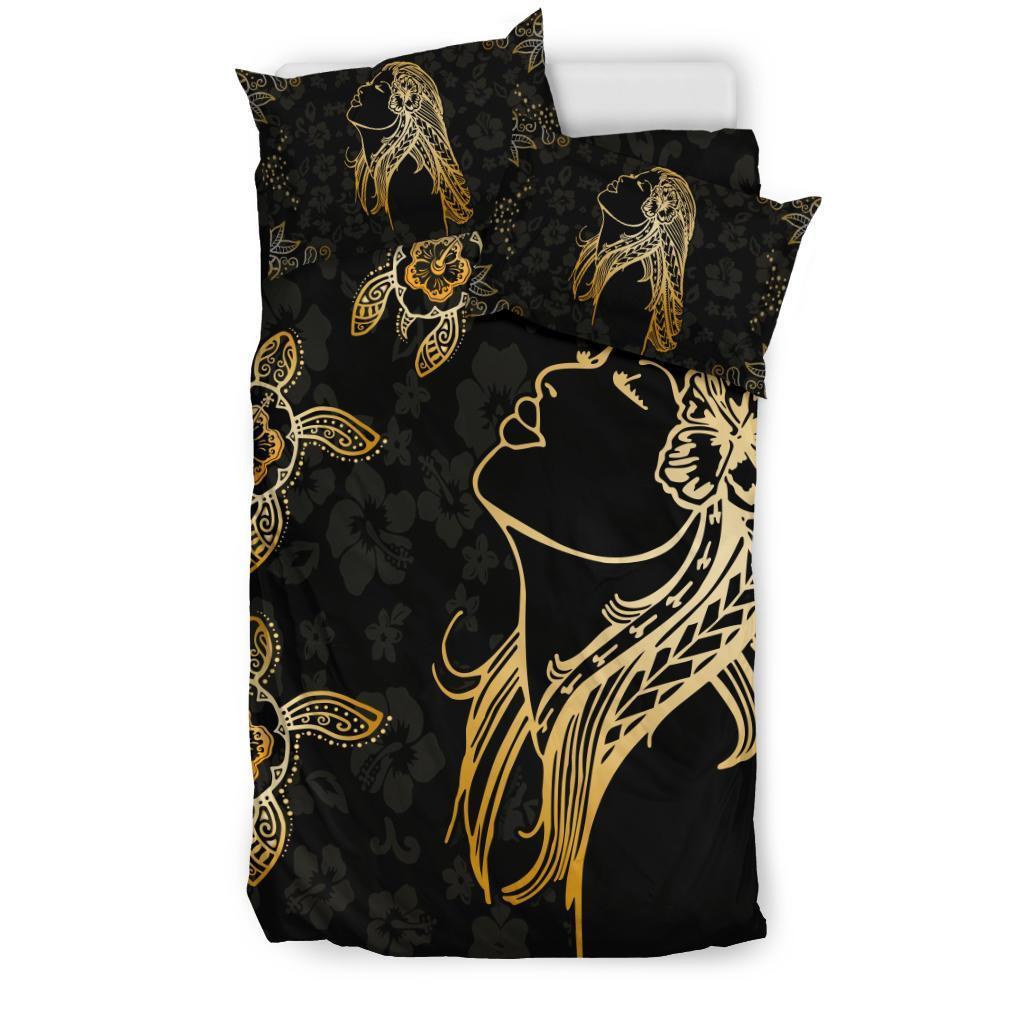 Hula Girl And Turtle Hibiscus Bedding Set - AH - J1-BEDDING SETS-Alohawaii-Bedding Set-US Twin-Black-Vibe Cosy™