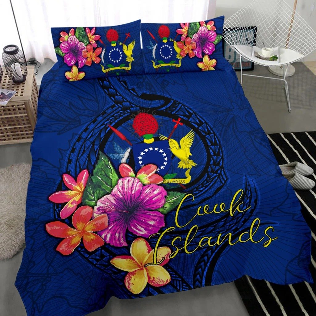 Cook Islands Polynesian Duvet Cover Set Floral With Seal Blue Bedding Set-Bedding Set-Huyencass-Twin-Vibe Cosy™