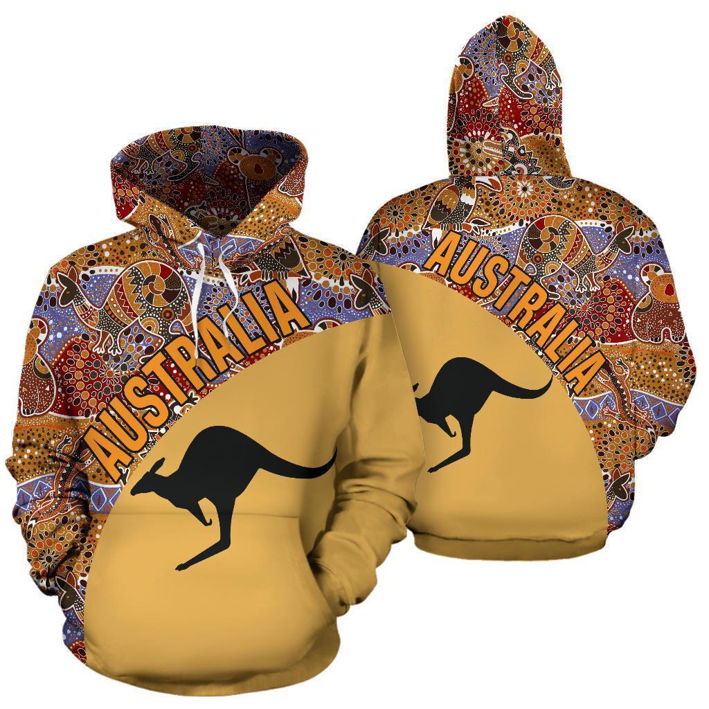 Australia Hoodie Aboriginal Wave Kangaroo NNK 1418-Apparel-PL8386-Hoodie-S-Vibe Cosy™