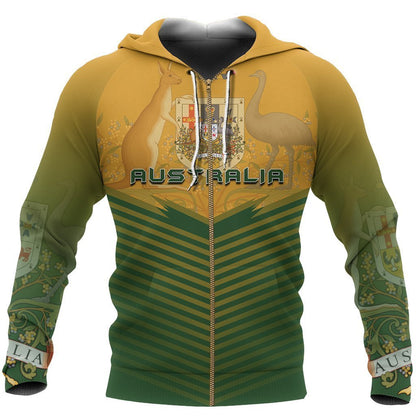 Australia Coat Of Arms Hoodie - Energy Style NNK 1447-Apparel-PL8386-Zip-Hoodie-S-Vibe Cosy™