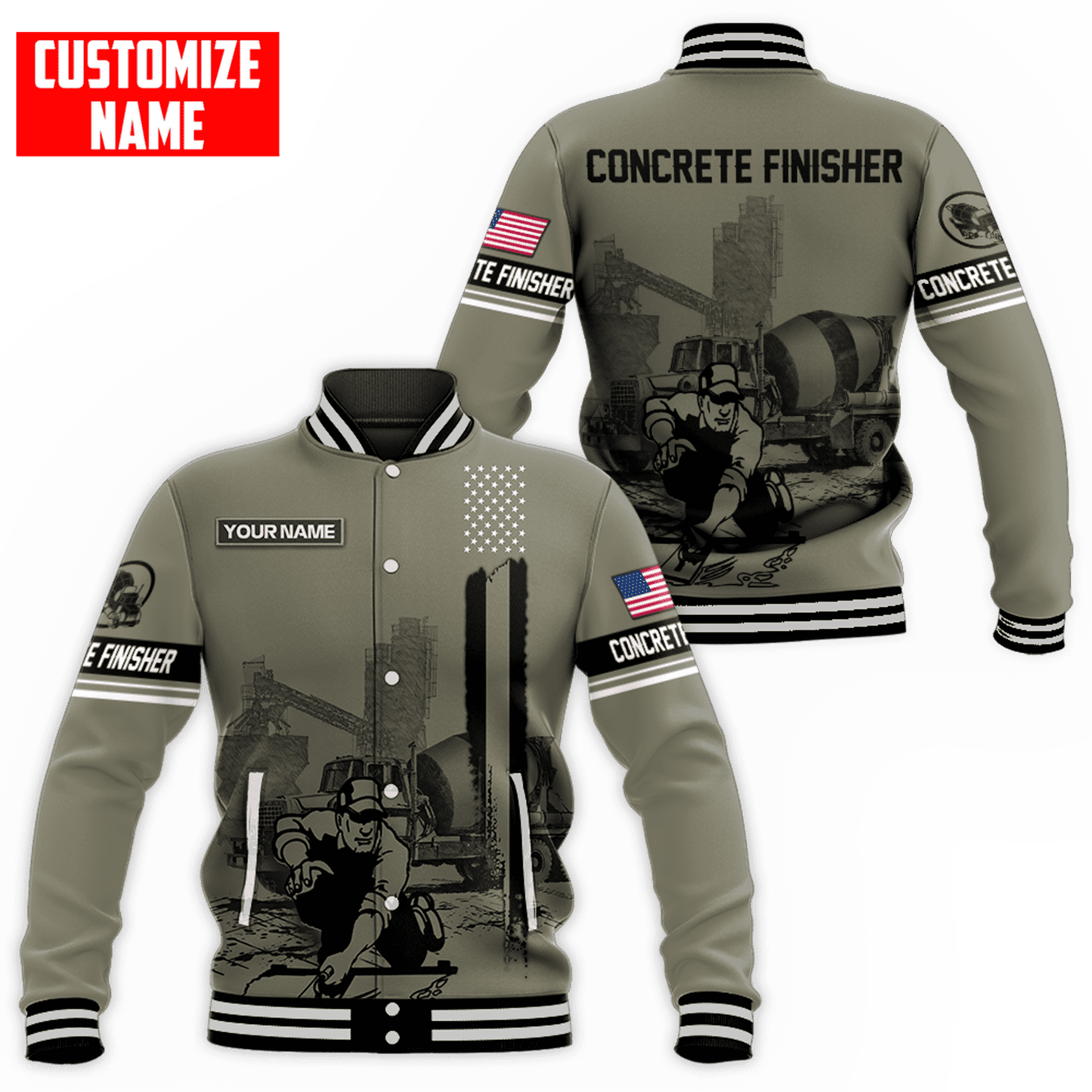Customized Name US Concrete Finisher With Poured Concrete 3D All Over Printed Shirts