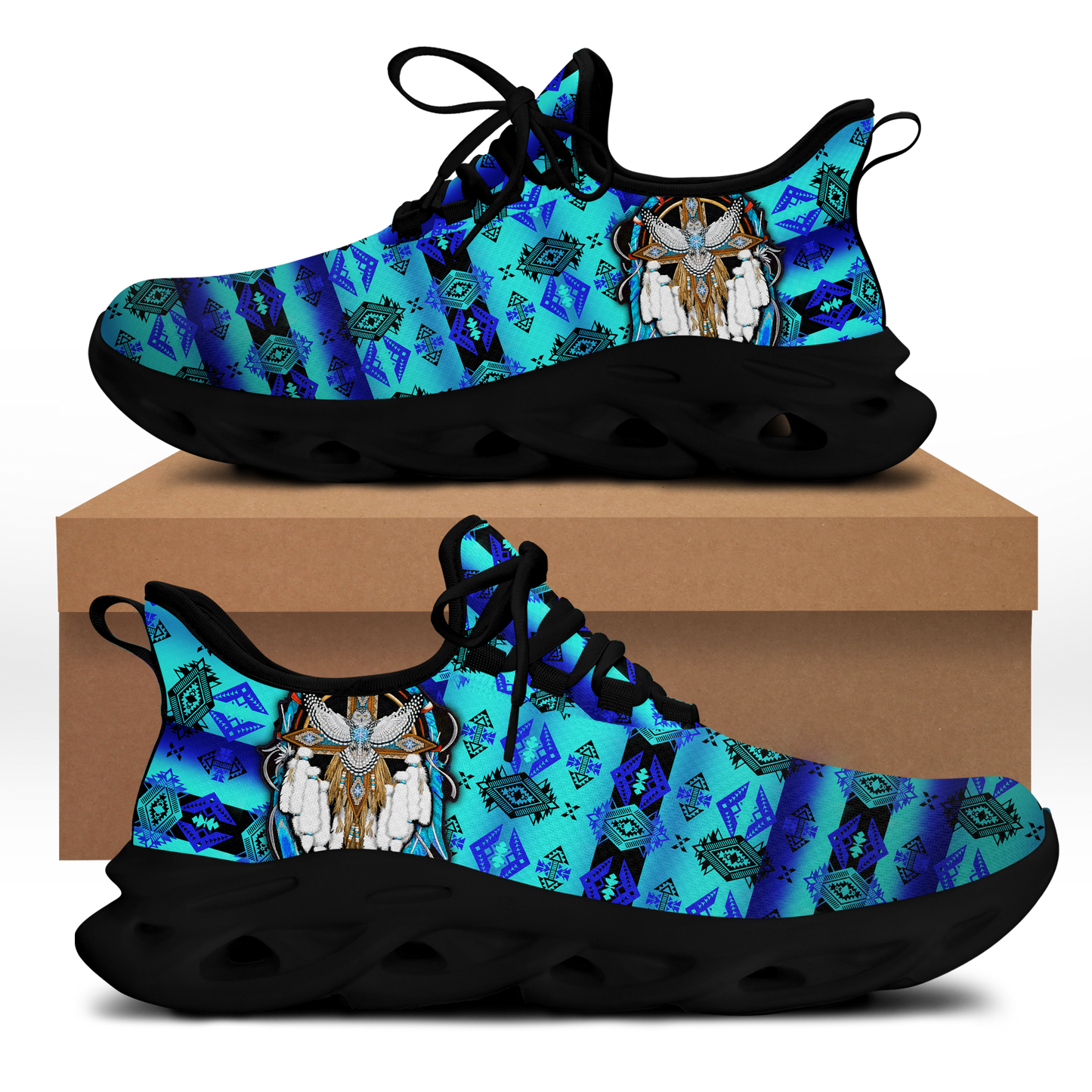 Personalized Photo Native American Blue Pattern Clunky Sneaker Shoes