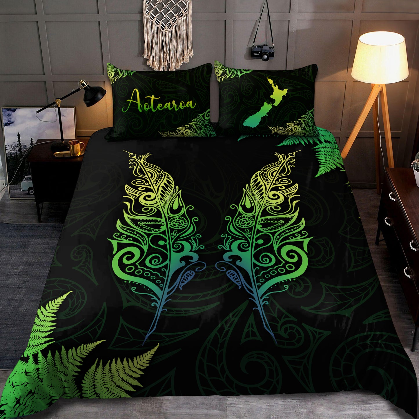 New Zealand Aotearoa Light Silver Fern Bedding Set ML