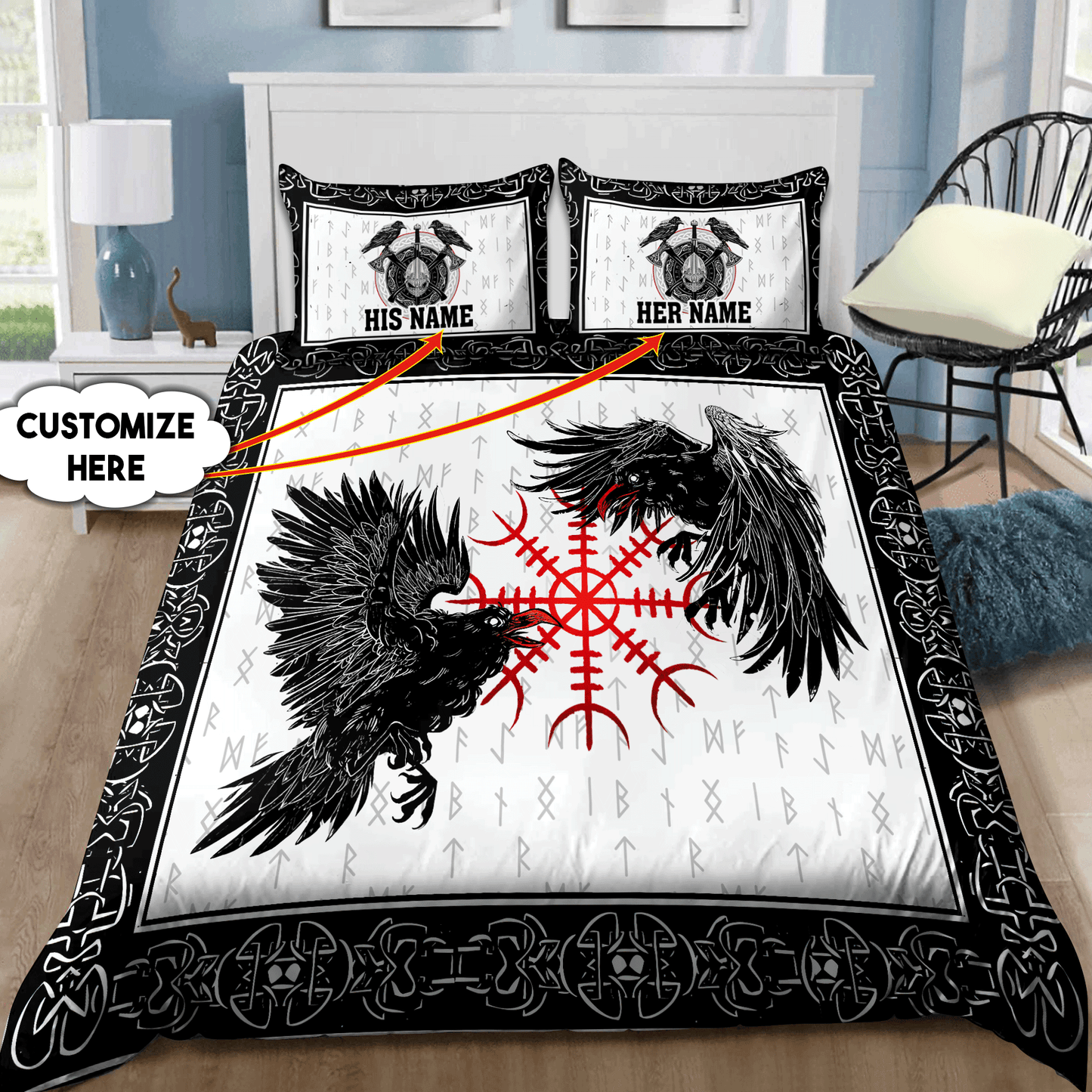 Customize Name Couple Raven Viking Bedding Set AM15062102