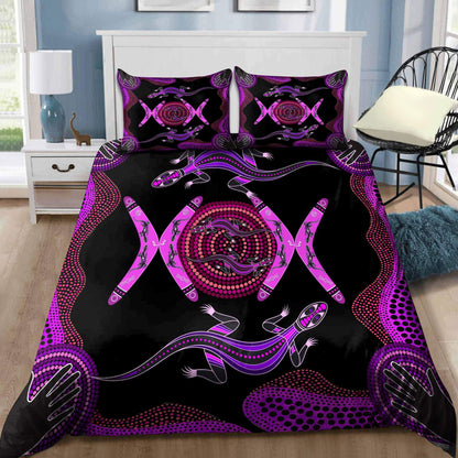 Purple Aboriginal Lizards Boomerang Bedding Set TN
