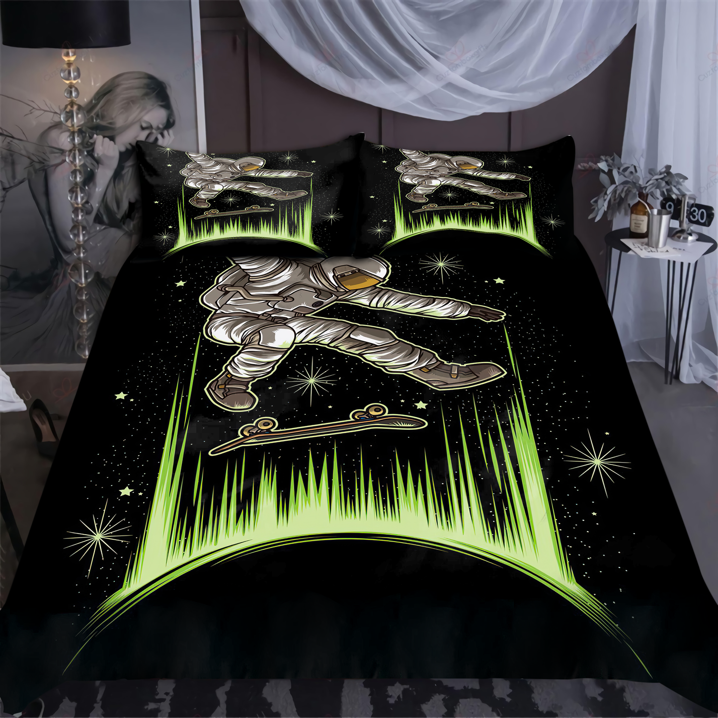 Skateboard  Astronaut In Galaxy Bedding Set PL