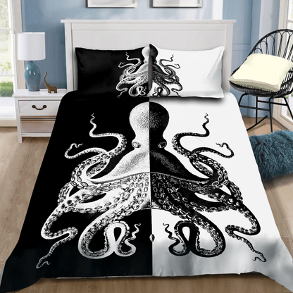 Premium Bedding Set Black And White Kraken Octopus King of The Seven Seas ML