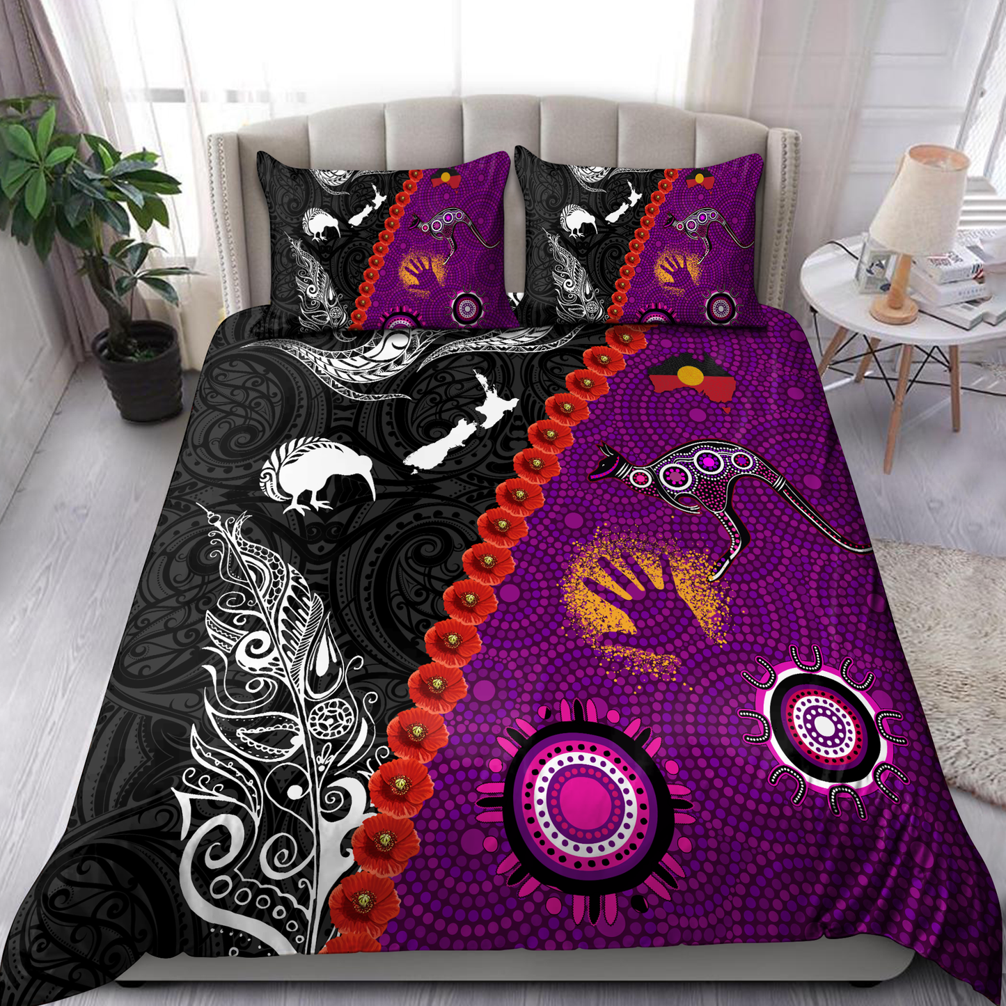 New Zealand Maori And Australia Aboriginal Purple We Are Family Bedding Set