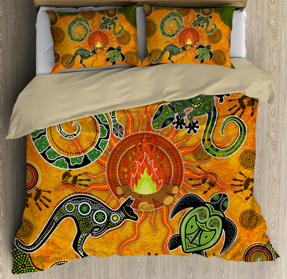 Aboriginal Dancing around the campfire Stories Green Bedding set
