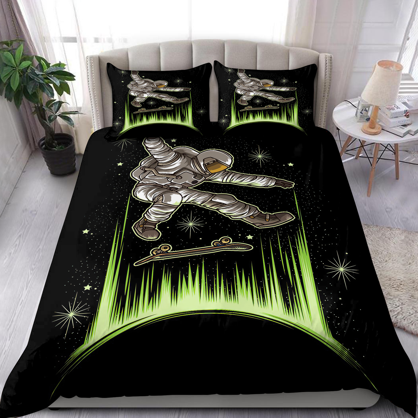Skateboard  Astronaut In Galaxy Bedding Set PL