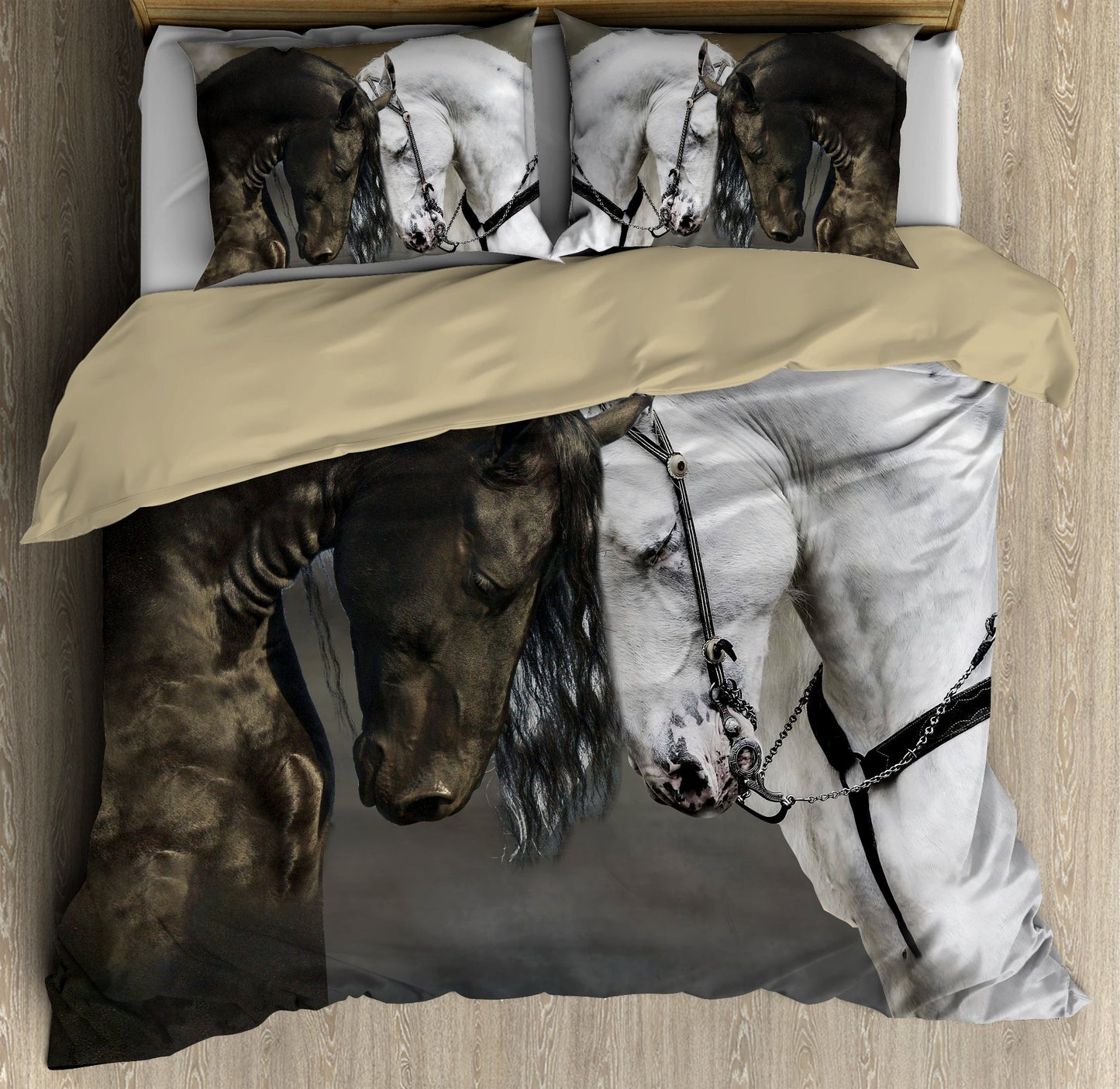 Black And White Horse Couple Bedding Set