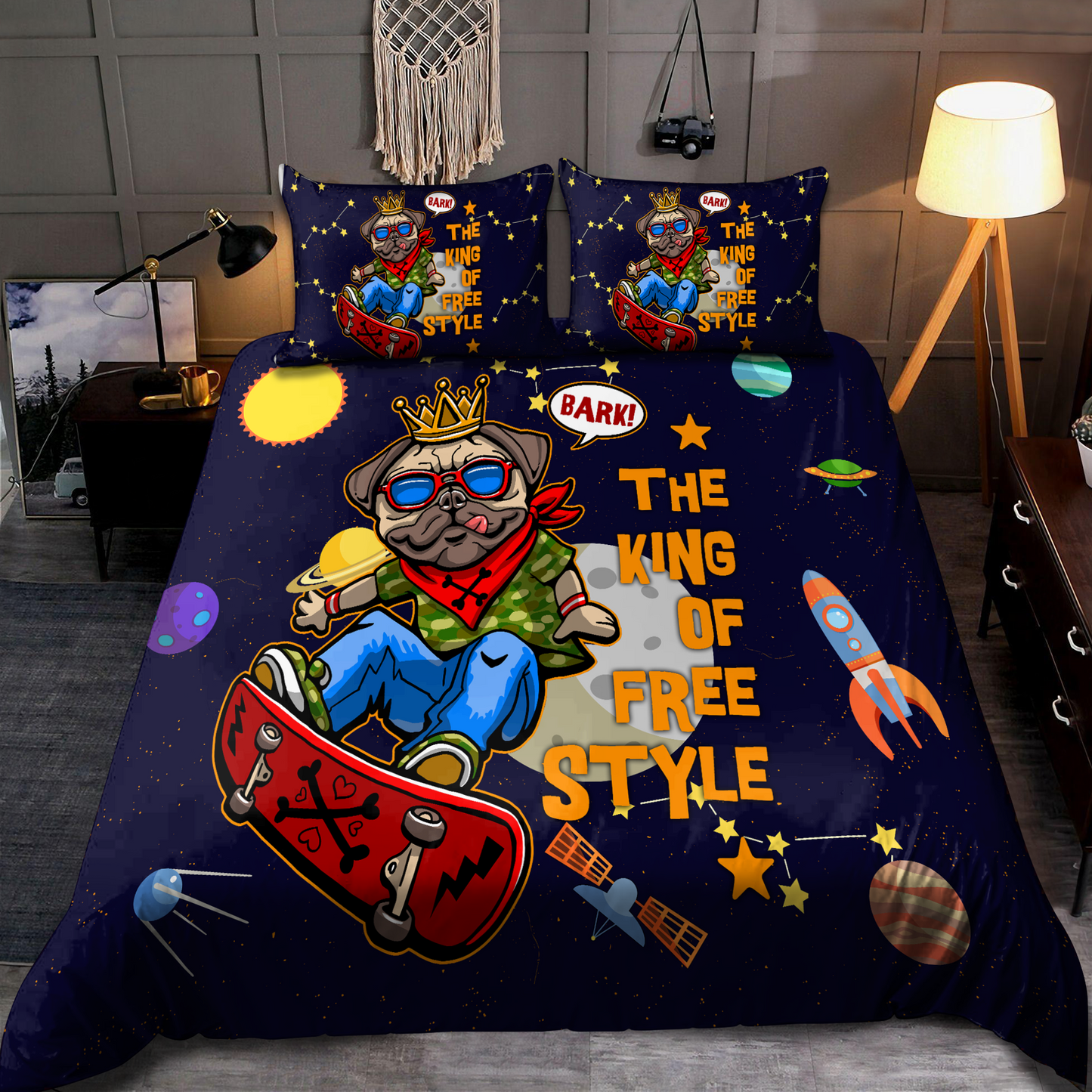Premium Skateboard Pug Bedding Set