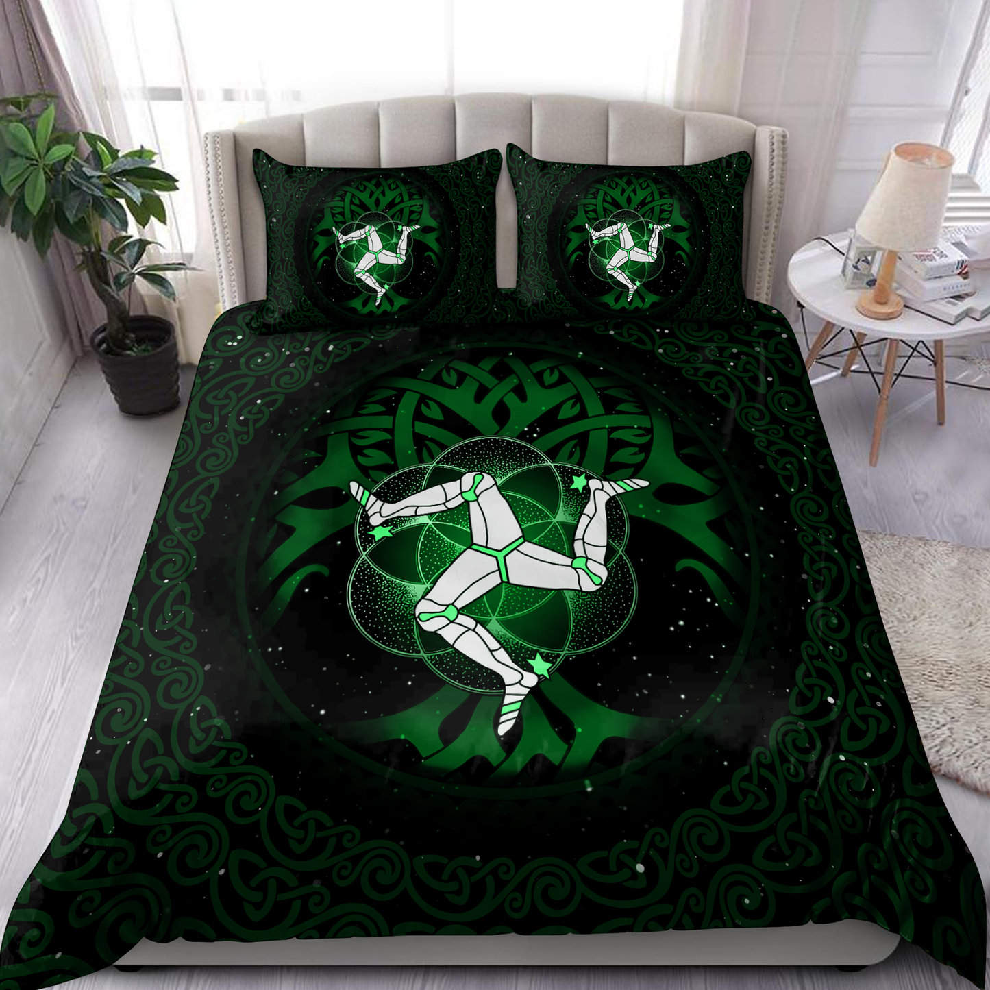 Celtic culture Triskelion Triple Green pattern 3D print Bedding Set