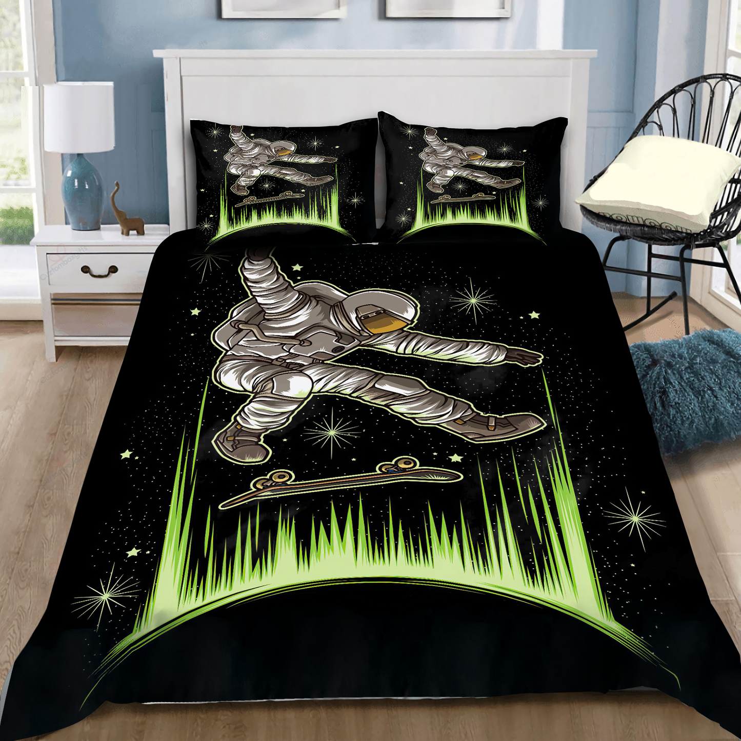 Skateboard  Astronaut In Galaxy Bedding Set PL