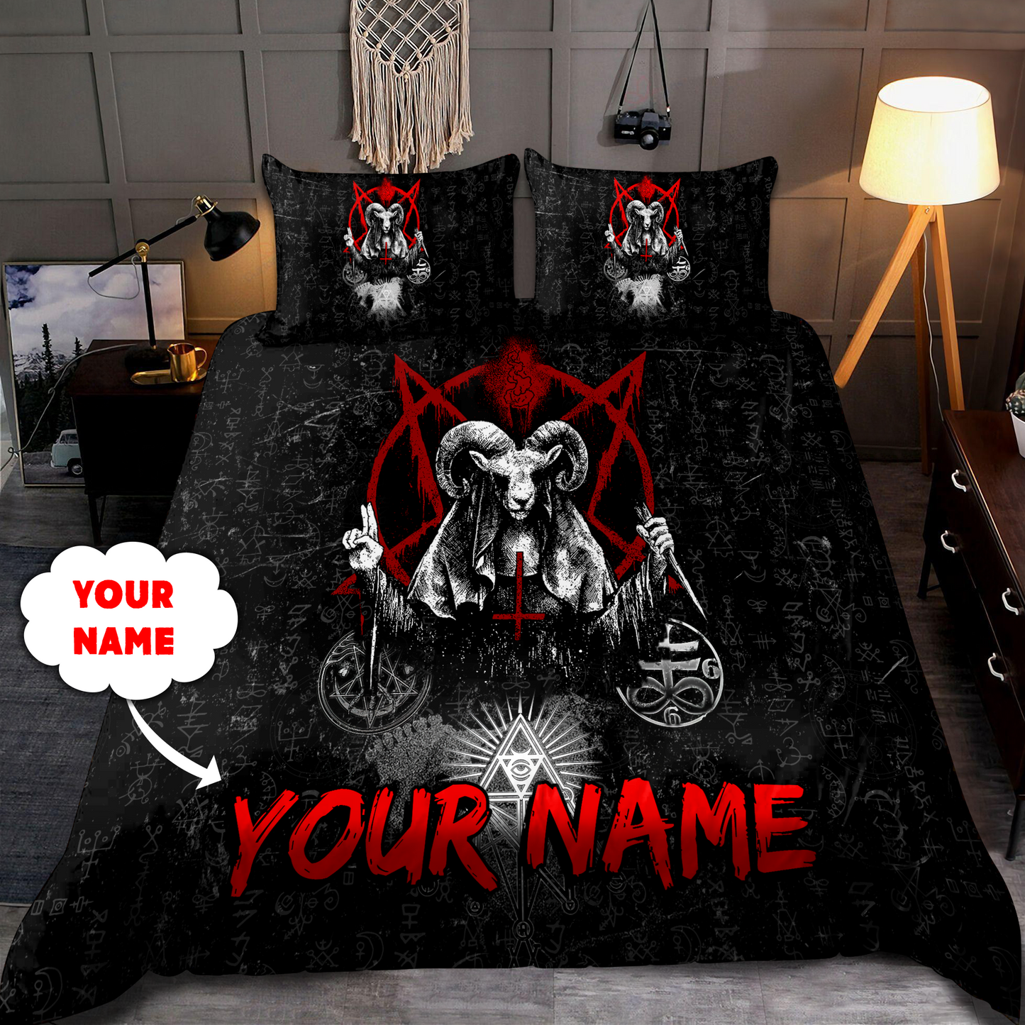 Customize Name King Satanic Skull Bedding Set DQB31052103