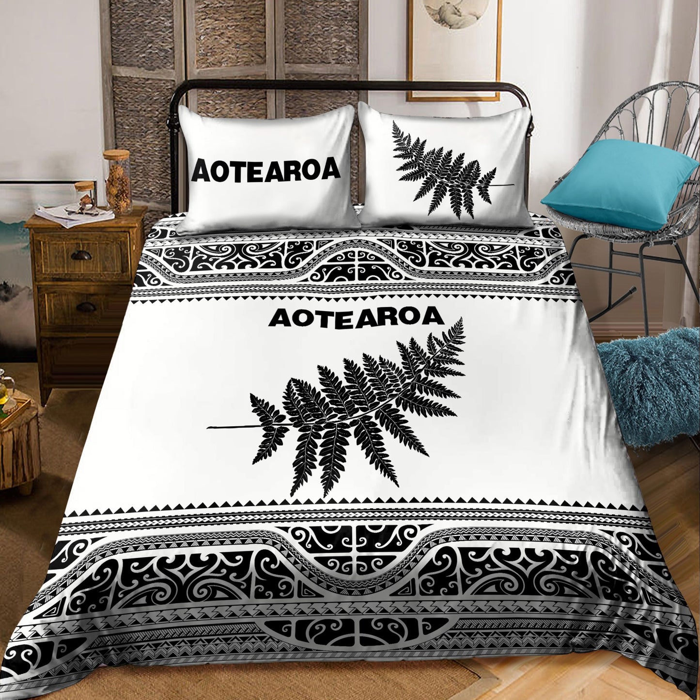 New Zealand Aotearoa Bedding Set Manaia Silver Fern Paua Shell Classic Version ML
